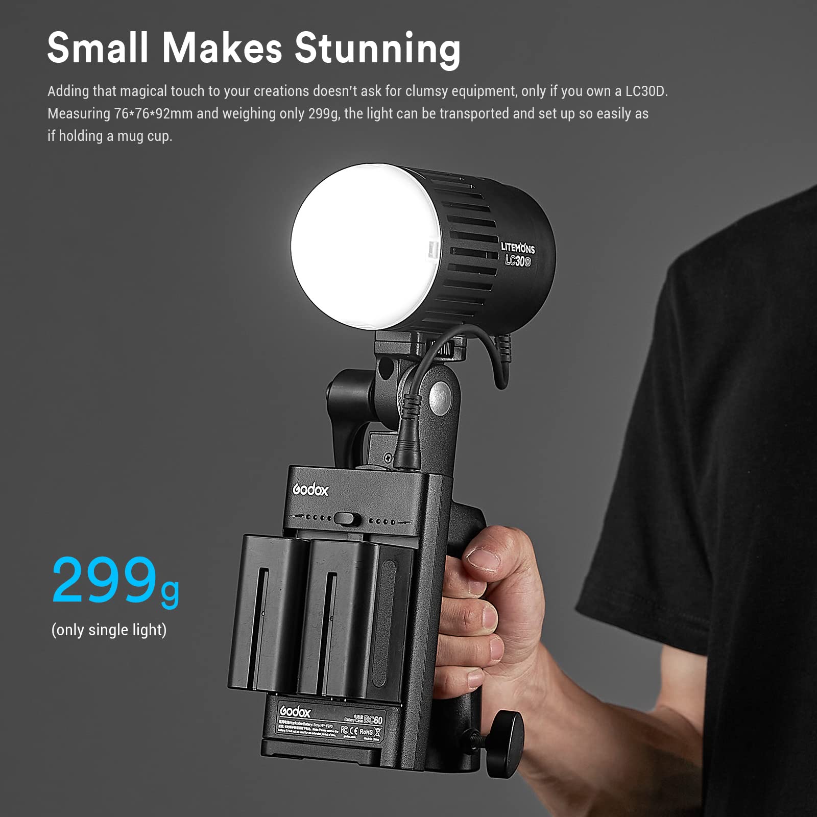 GODOX LC30D Litemons Flat 5600K LED Light, 35800 Lux at 0.5M, cri 95 + / tlcl 96 +, 8 presets Light Effects