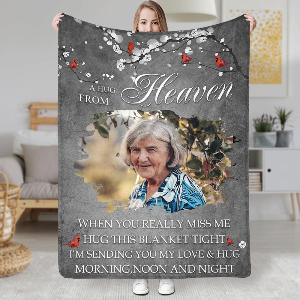 D-Story Custom Hug from Heaven Memorial Blanket with Photos for Loss of Loved One, in Loving Memory Gifts Sympathy Gift Personalized Remembrance Blanket for Loss of Dad Mom Husband Wife, Made in USA - Image 4