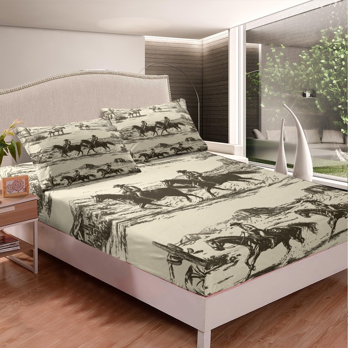 Erosebridal Bull Skull Bed Sheets Full Western Fitted Sheet for Adults Men Women Bohemian Ethnic Cow Head Sheets Geometric Aesthetic Art Room Decor Tribal Horns Black Bedding Set