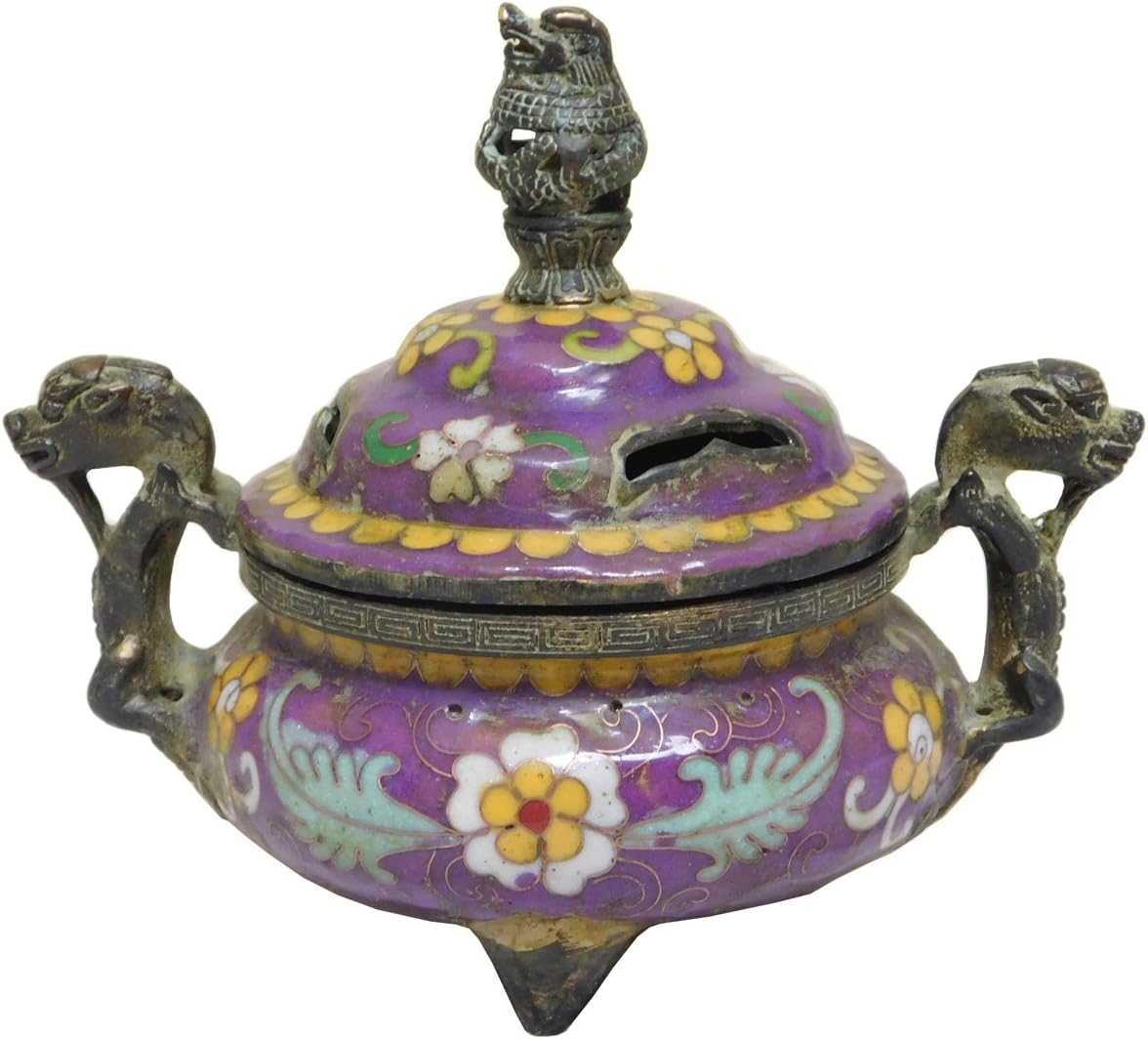 Chinese Metal Purple Enamel Cloisonne Incense Burner Figure Acs2100