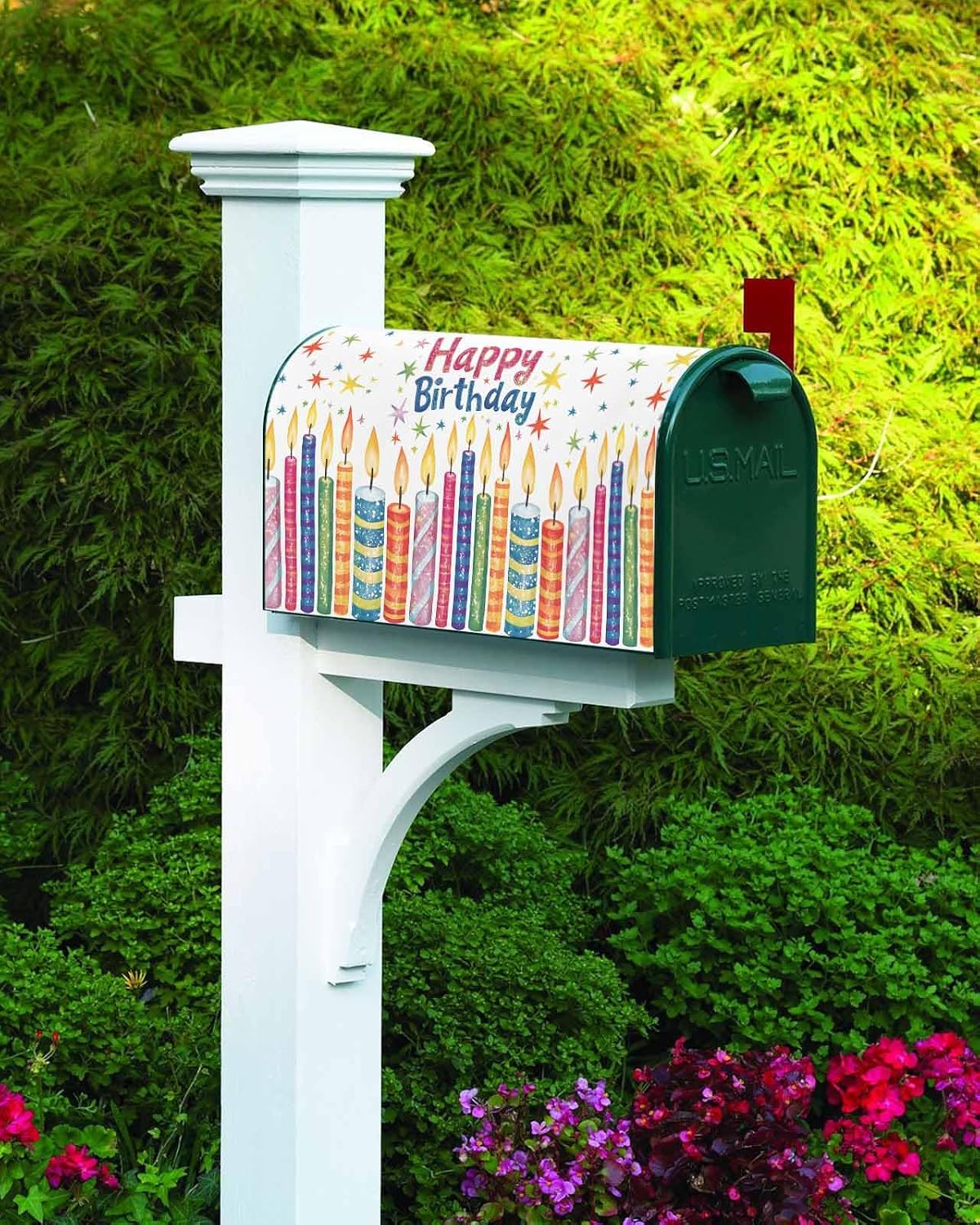 Happy Birthday Mailbox Covers Magnetic Standard Size, Colorful Candle Stars Decorative Post Letter Numbers Box Wrap Decoration Covers Small Accessories for Garden Yard Outdoor Décor