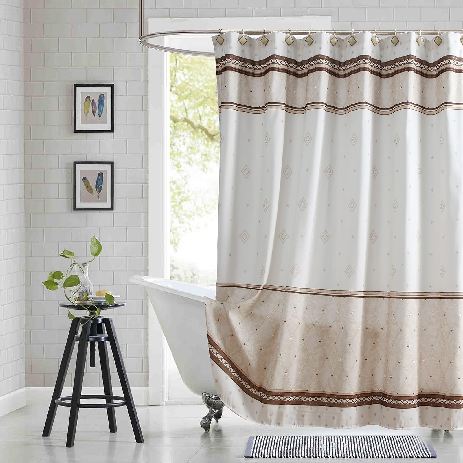 Mocsicka Striped Shower Curtain Brown and White Striped