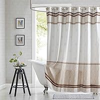 Vista 10 de Cortina de ducha de tela, cortina de ducha marrón, cortinas de ducha con patrón de rayas marrón tostado, cortinas de baño decorativas modernas, 72