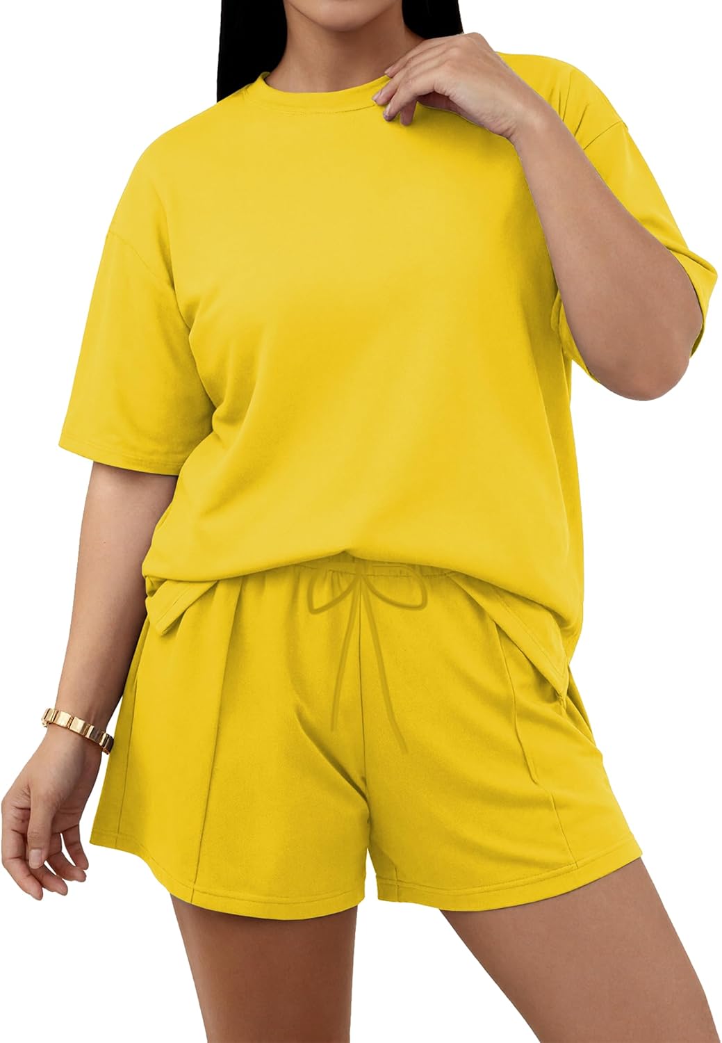 TOPSRANI Casual Lounge Sets for Women 2 Piece Outfits Short Sleeve Sweatsuits Tracksuit Summer Loose Shorts with Pockets