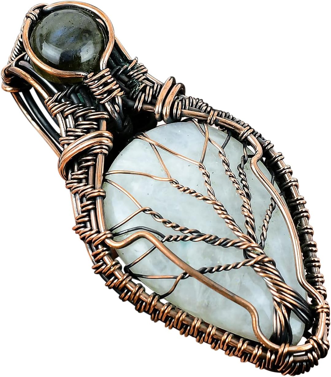 Tree Of Life Copper Copper Wire Wrapped Gemstone Pendant Handmade Jewelry for Gift
