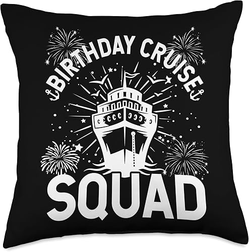 Birthday Cruise Trip Sun Clothing & Designs Birthday Squad Memories Family Cruise Holiday Throw Pillow, 18x18, Multicolor