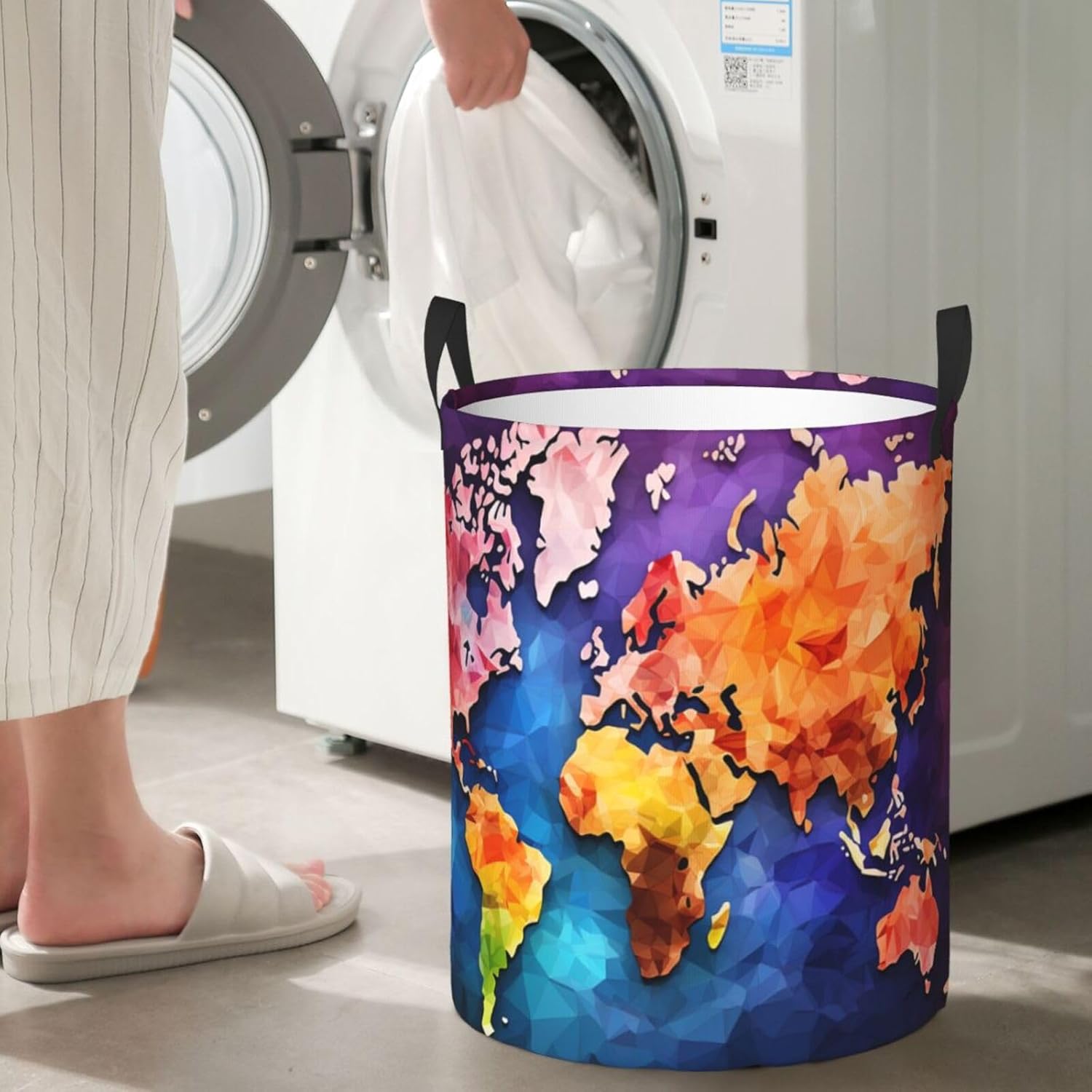 Color map Laundry Basket With Handles, Foldable Laundry Hamper Oxford Cloth Dirty Clothes Basket Waterproof Clothes Toys Storage Bin Organizer for Bedroom Bathroom Dorm