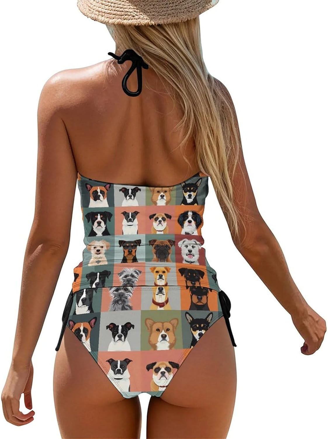 Dog Selfie Novelty Women's Swimwear Set 2 Pcs Tankini String Swimsuits Bathing Suits