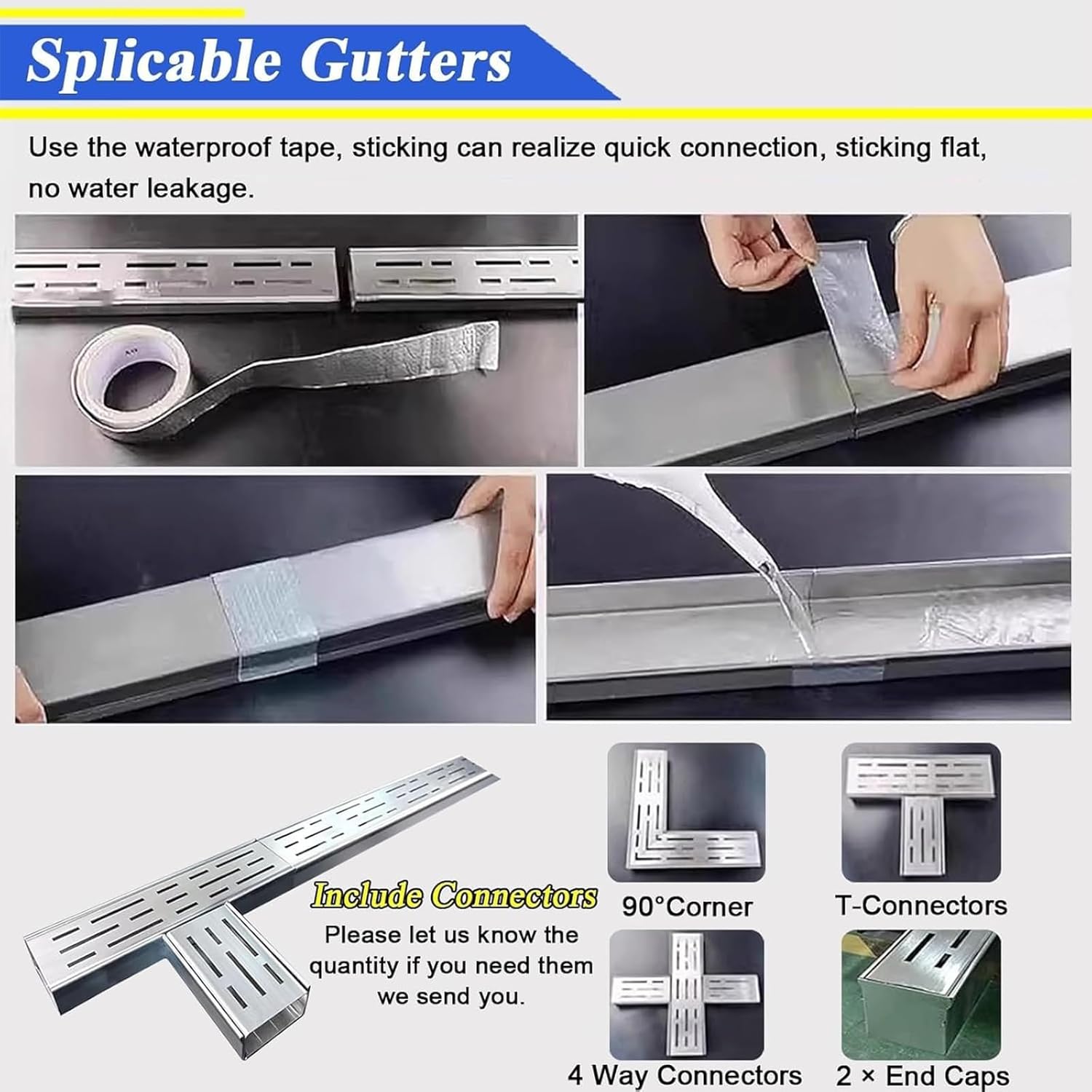 Slim Stainless Steel Trench Drain Kit for Outdoor Use – Includes Gutter Cover & Grates for Driveway, Bathroom, Garden, Patio, Kitchen (7x3cm / 2.7x1.2in)