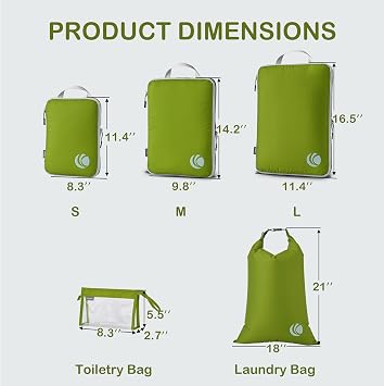 Cipway Compression Packing Cubes, Ultralight Travel Luggage Organizer Sets Extensible Travel Essentials for Carry on Suitcase(Green 6pcs)