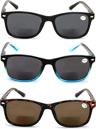 Miniatura 3 de V.W.E. 3 pares de lentes de sol de lectura bifocales rectangulares ligeros para hombre y mujer, lector al aire libre, bisagra de resorte bifocal