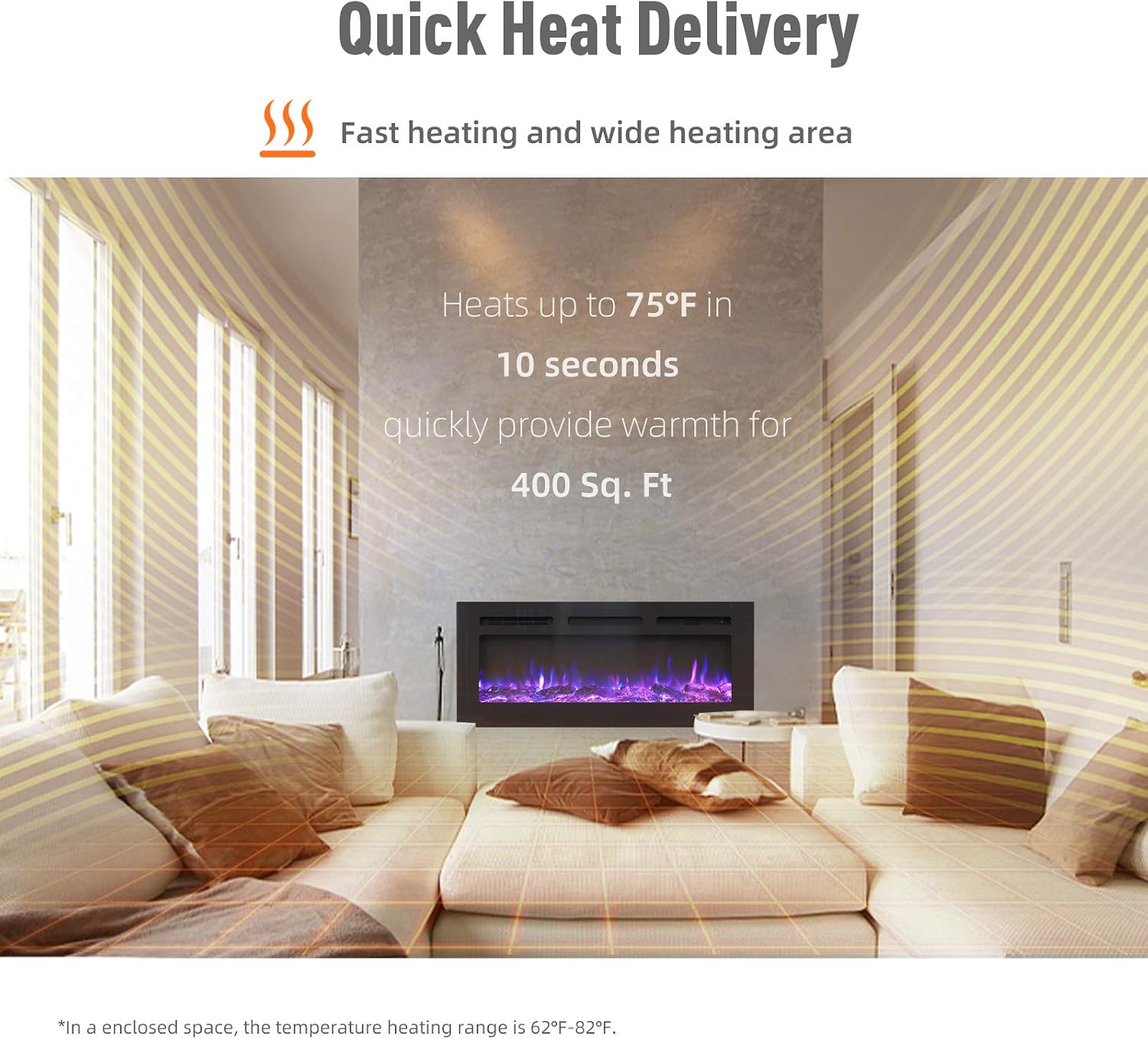 KUPPET Electric Fireplace 25.3'' Fireplace Insert with Remote Control 500W/1500W- in Wall Recessed - 6H Timer - Digital LED Display - Safety Cut Off