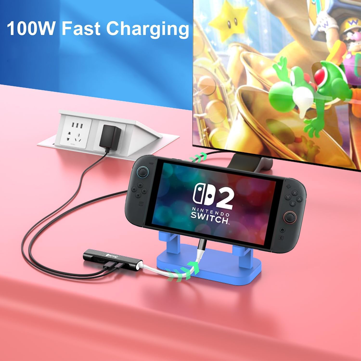 RREAKA Switch Dock für Nintendo Switch 2/1/OLED, 4-in-1 TV Adapter mit 4K60Hz HDMI, USB 3.0, 100W Typ-C Laden, Tragbare Dockingstation für Reisen, Samsung Dex, MacBook