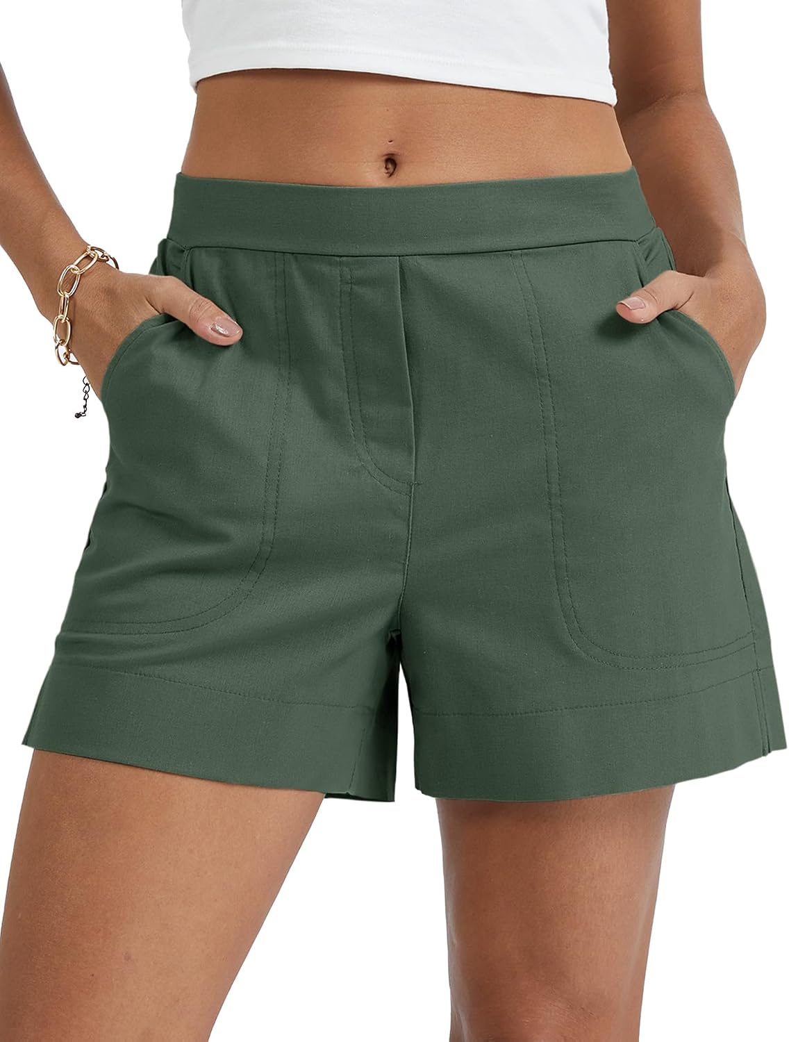 Micoson Linen Shorts for Women Casual Comfy Shorts Summer Trendy Mid Waisted Short with Pockets 2026