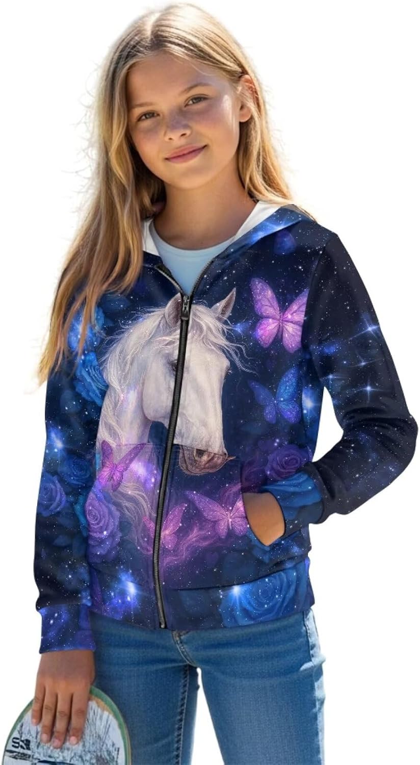 Girls Oversized Zipper Hoodies Sweatshirts Kids Fashion Casual Outfits Fall Winter Jacket Clothes 6-14 Years