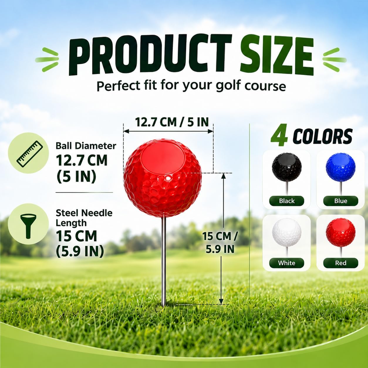 Golf Tee Markers With Steel Ground Spikes, 2 Pack 5-Inch Tee Box Markers | UV Resistant ABS Outdoor Accessories