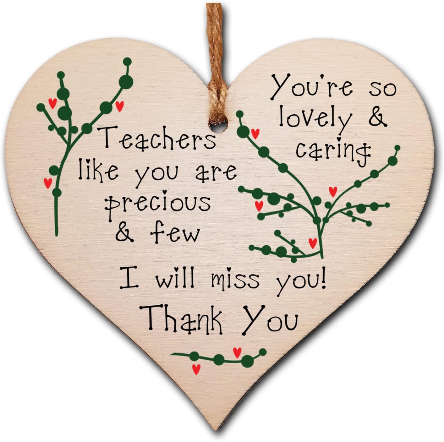 Handmade Wooden Hanging Heart Plaque Gift for a Great Teacher Thank You ...