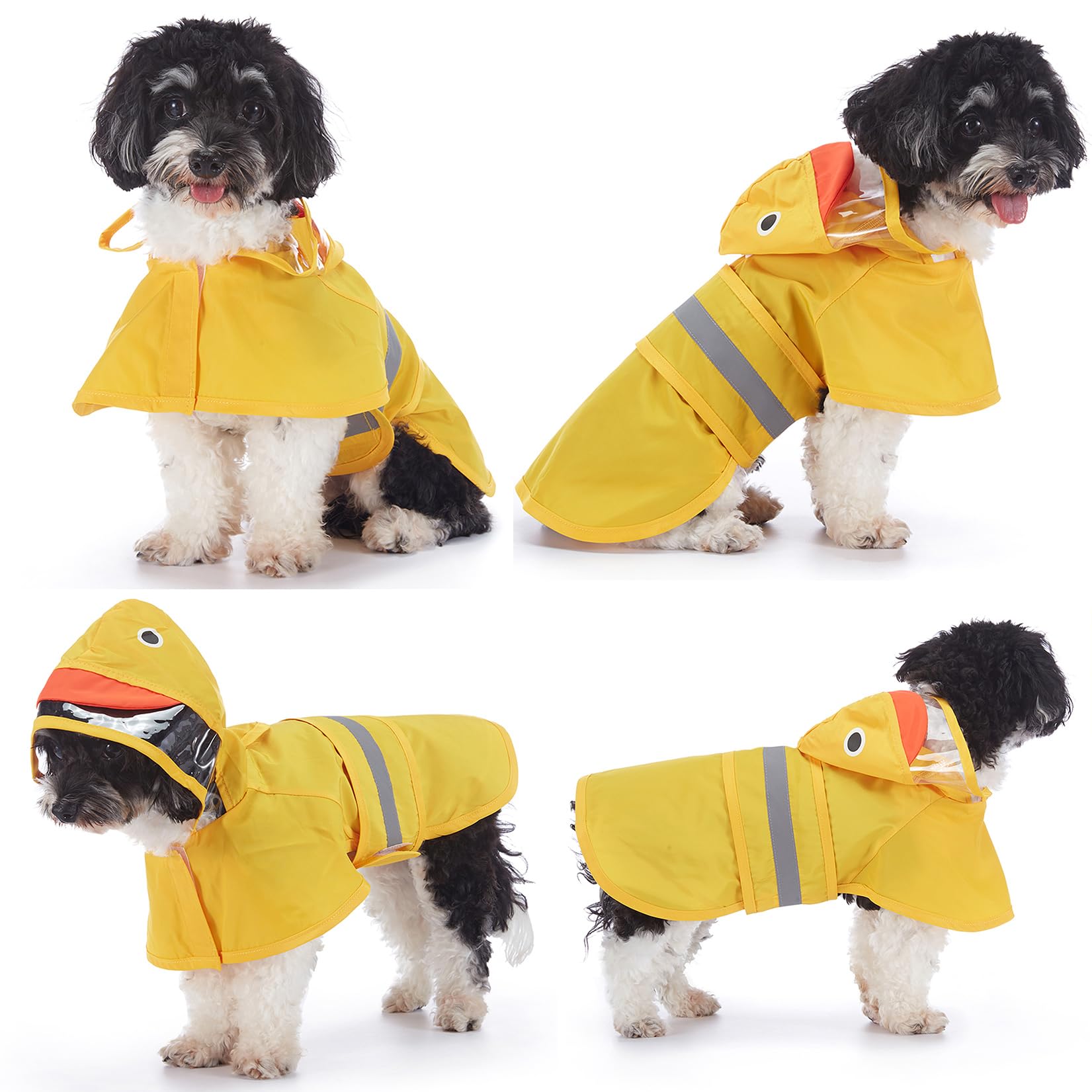 Zunea Manteau de pluie imperméable pour chien avec capuche pour petits chiens, léger et réfléchissant avec trou pour laisse, poncho et slicker à motif de canard amusant, jaune, taille M