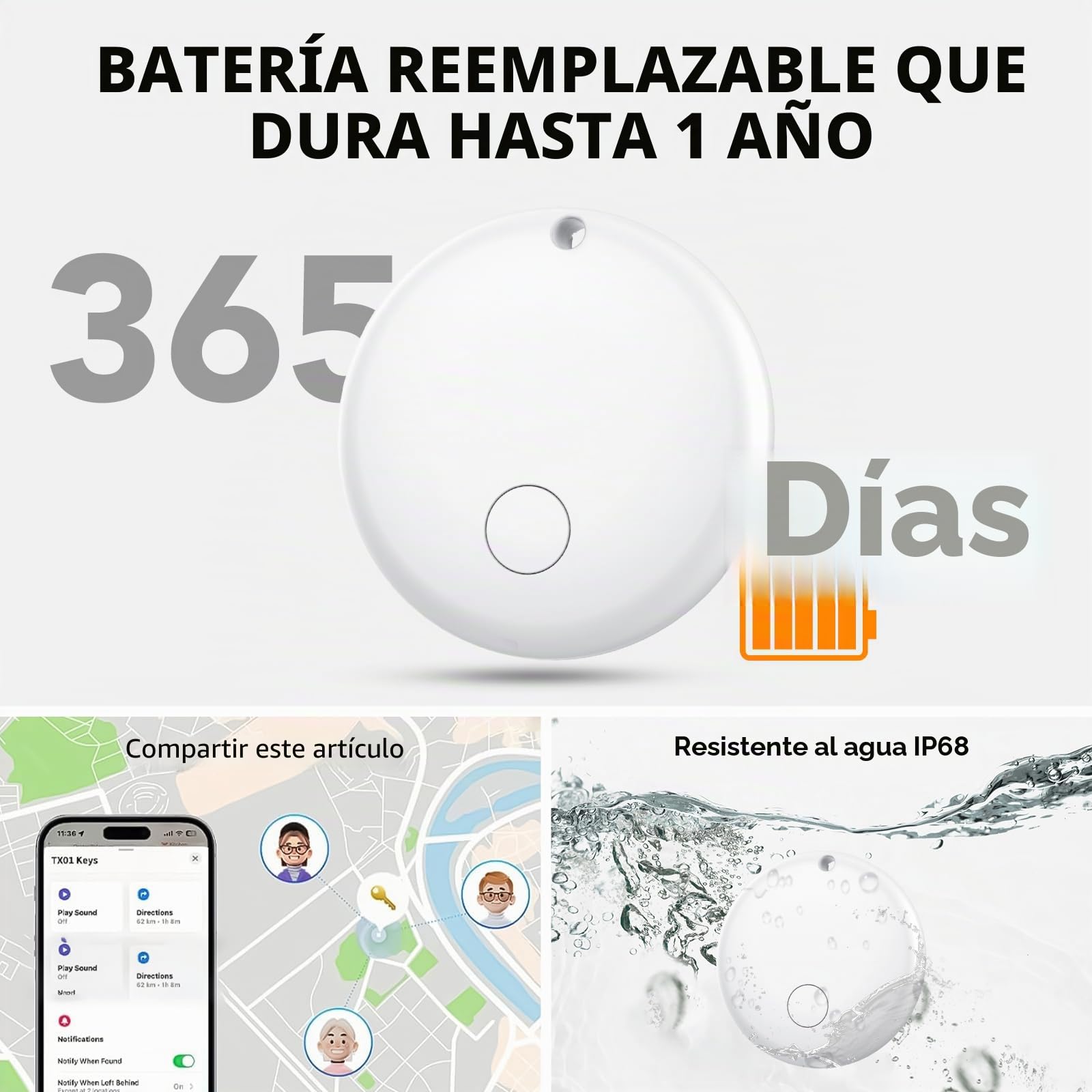 Android Smart Tag, Tracker Compatible con Google Find Hub App (Sólo Android), Localizador Bluetooth, Rastreador para Llaves, Cartera, Equipaje, Impermeable IP68, 4 Blanco