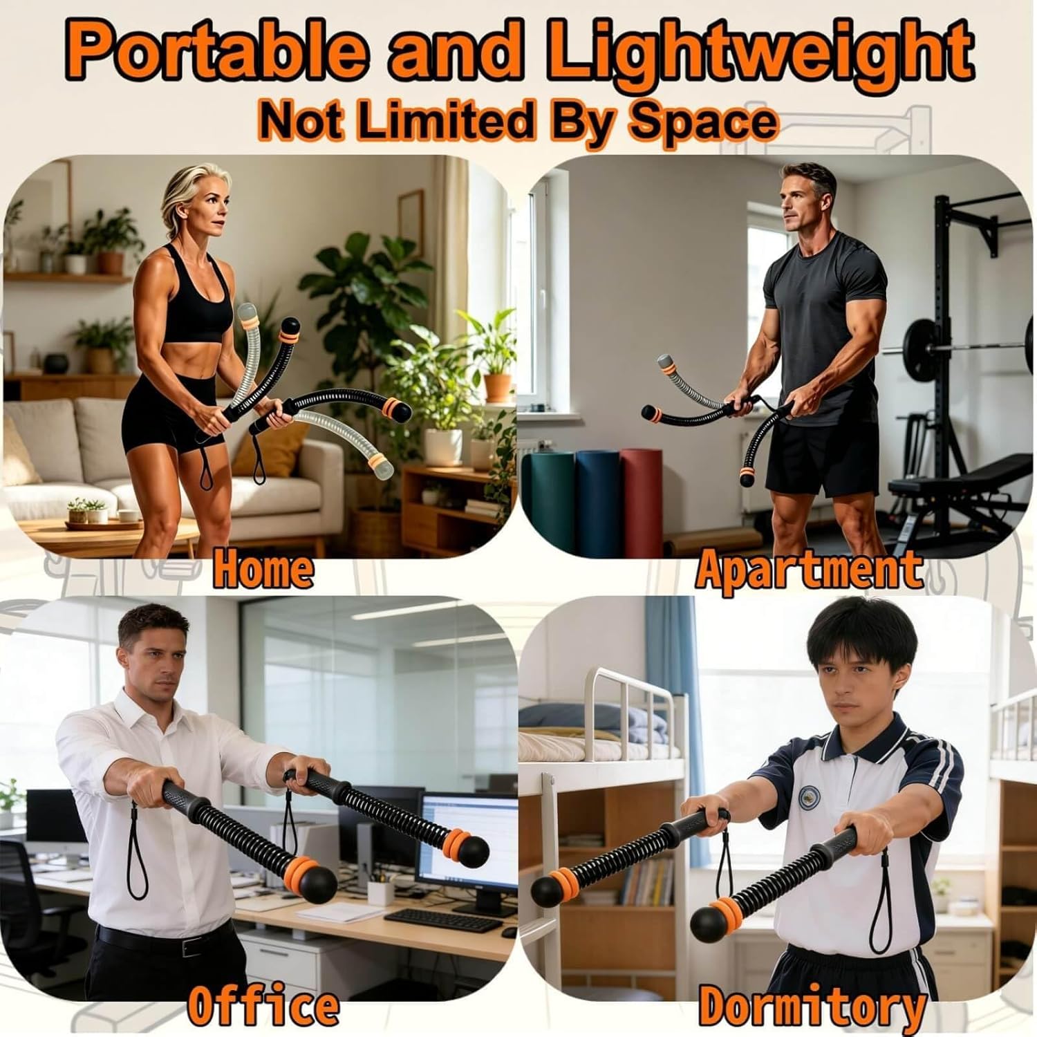 2 PCS Ropeless Battle Rope, Low Impact Full Body Workout Equipment, Space Saving Silent Cordless Battle Rope for Home Gym, Arms Core Shoulder Fat Burning, Safe for Seniors & Knee Joint Injury