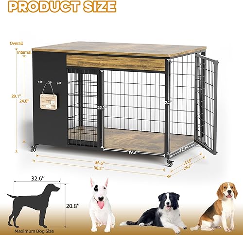 Miniatura 3 de Mueble de jaula para perros de 38", jaula para perros con marco DIY, perrera interior con puerta corrediza, mesa auxiliar de jaula para perros de