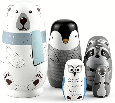 5Pcs Russian dolls,Hand-drawn Wooden Toys for Birthday, Home Decorations