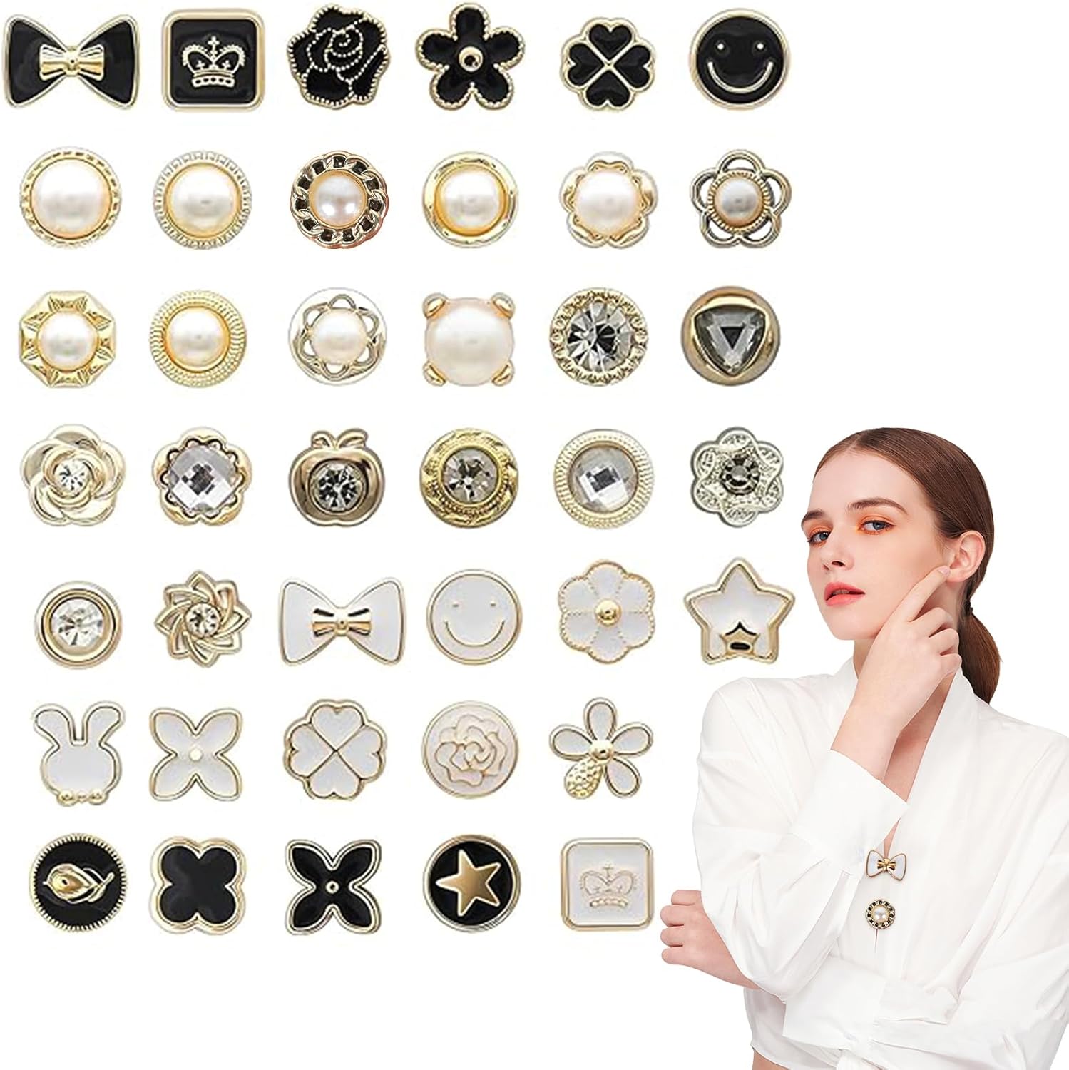 10 Bottoni Fiore Strass Con Perle - Per Decorazione Abiti E Accessori Fai Da Te (27mm) - Foto 12