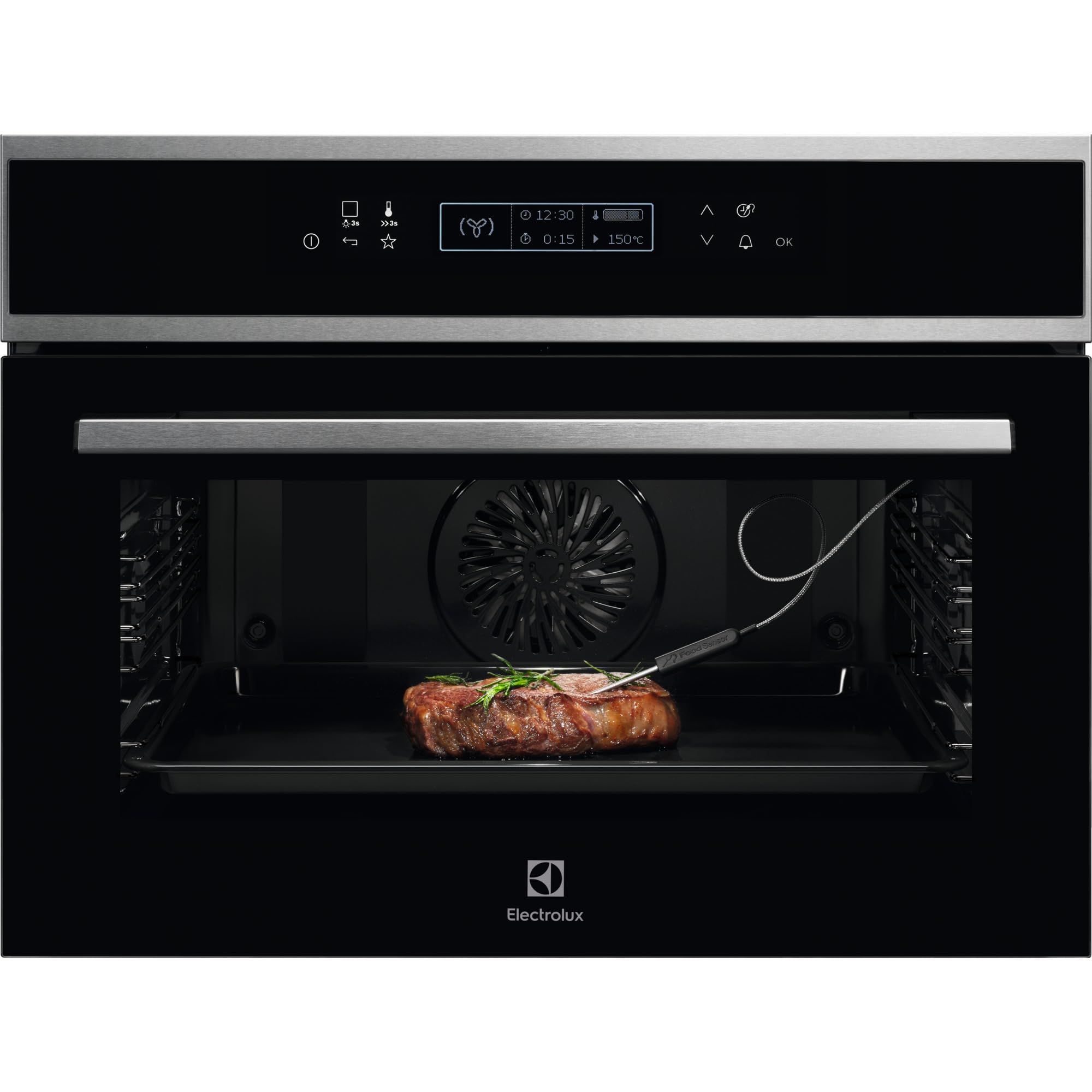 Electrolux EVE8P21X Horno Multifunción a Vapor Compacto con Limpieza Pirolítica, 19 Funciones (3 pirólisis), 90 programas automáticos, Sonda Térmica, Calentamiento Rápido, Display LED, Negro, A+
