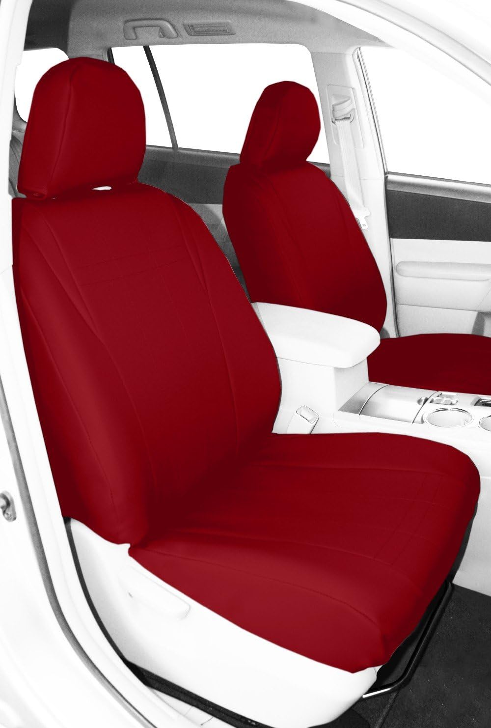 Front Buckets Seats, CalTrend Faux Leather Seat Covers for 2006-2010 Dodge Charger Red Red Insert and Trim