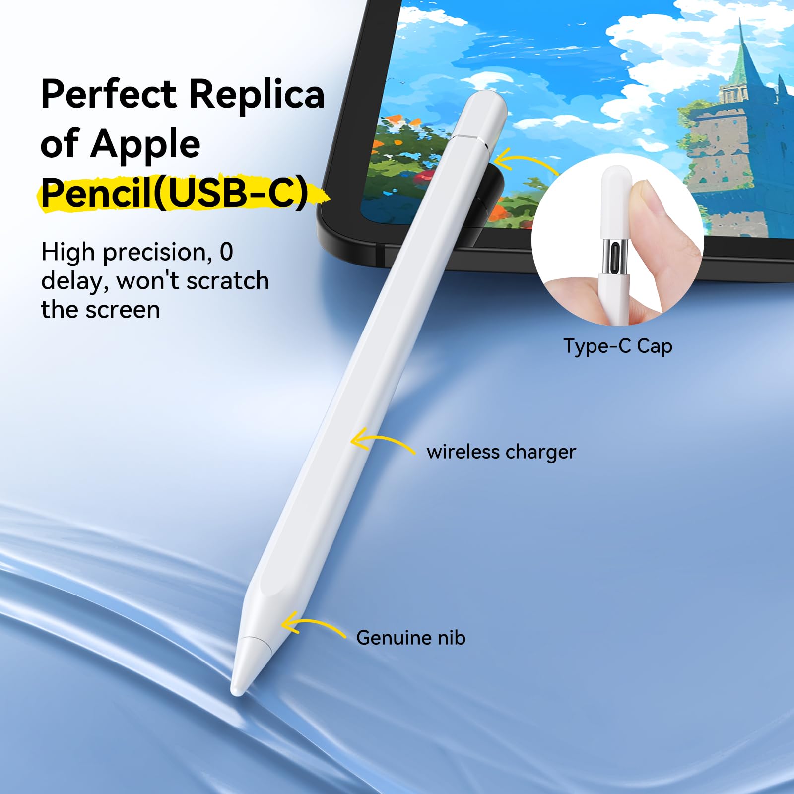 Penna Touch con Palm Rejection, Funzione di Inclinazione Alta Precisione Active Pencil per iPad 10/9/8/7/6, Mini 6/5, Air 5/4/3, Pro 11''/12.9'' 6/5/4/3 -Nero