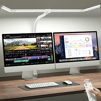 ONEMIX 42" LED Desk Lamp with Clamp, Architect Desk Light with Remote, Adjustable 4-Segment Bar, 1800LM Bright, Eye-Caring Desk Lamp for Home Office, Reading, Study, Dual Monitors, Workbench (White)