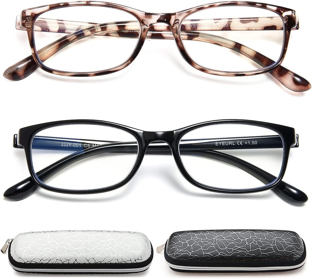 EYEURL Reading Glasses Womens Blue Light Blocking - 2 Pack Lightweight Computer Readers +1.5 Glare Blocking Ladies Eyeglass