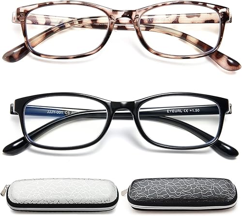 EYEURL Gafas de lectura para mujer, con bloqueo de luz azul, paquete de 2 lentes ligeros para computadora + 3.0 lentes de bloqueo de deslumbramiento
