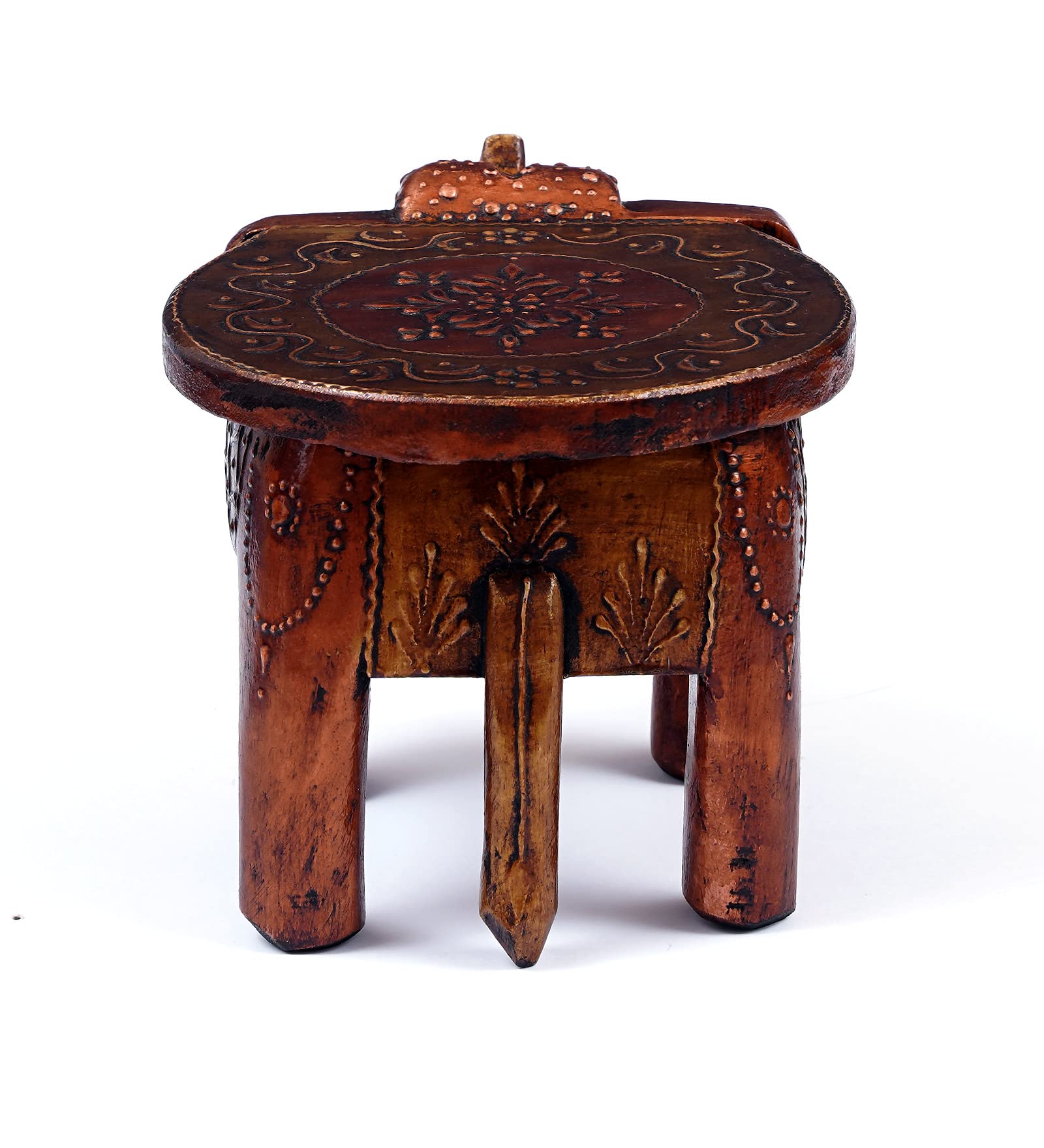 Handpainted Wooden Elephant Stool - Copper Finish -5 Handpainted Wooden Elephant Stool - Copper Finish -5