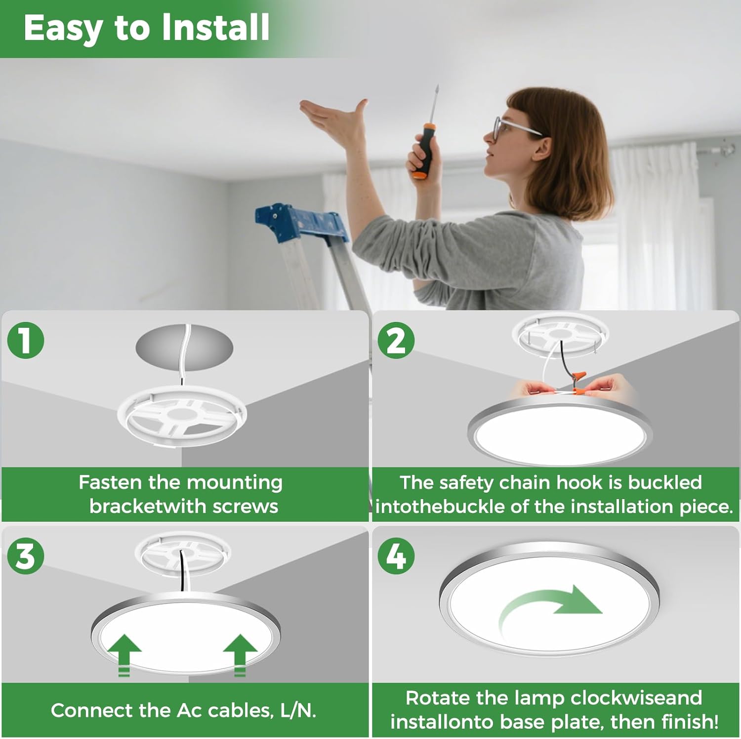 zemty 15" LED Flush Mount Ceiling Light, 30W Dimmable, 5CCT (3000K–6500K) Brushed Nickel Round Fixture | Bright Low-Profile Lighting for Kitchen, Hallway, Bathroom, Living Room -1Pack