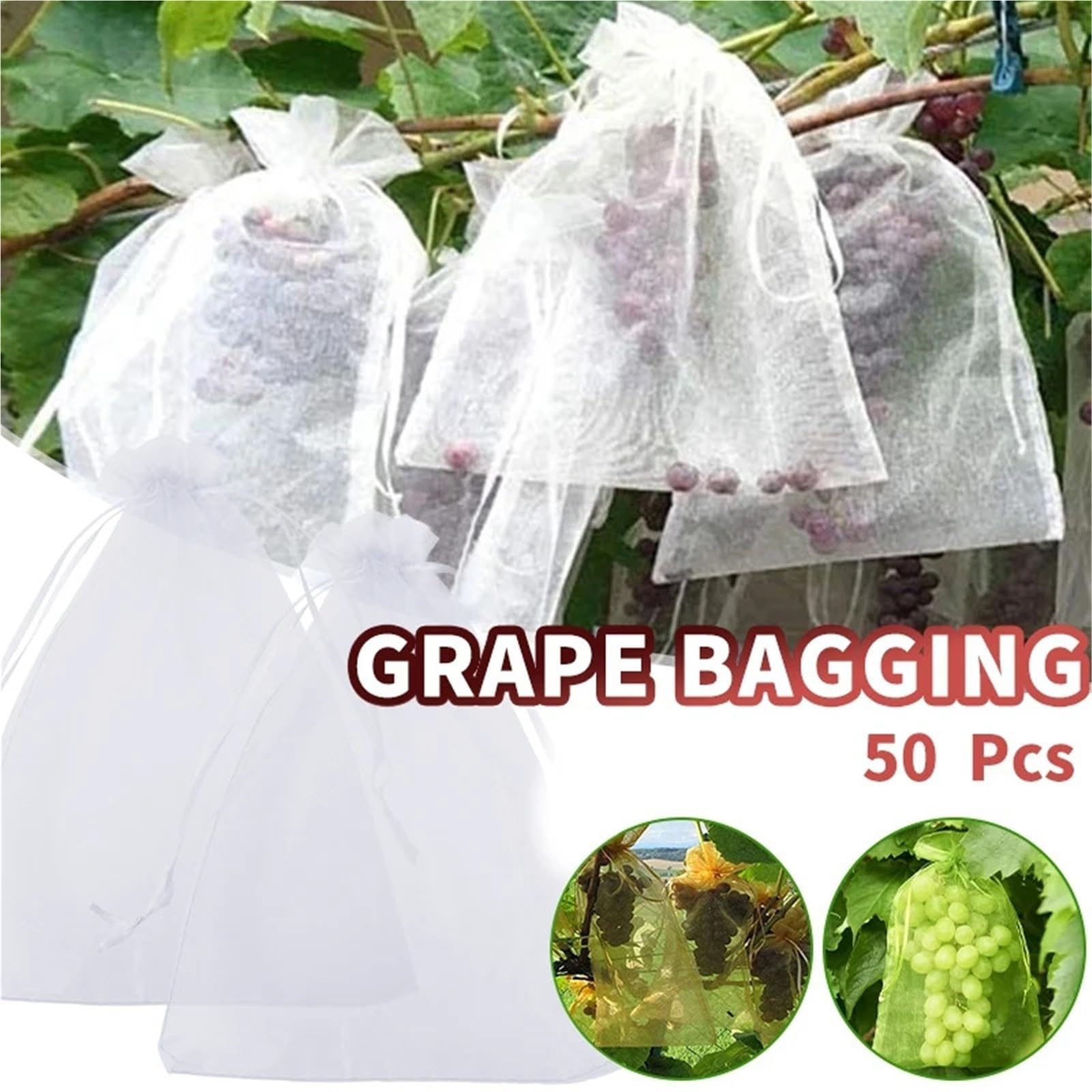 Bolsas para guardar fruta, Bolsas De Cultivo for Frutas Y Verduras, Blanco Verde, 30x20cm 20x15cm(Green-30x20cm,50pc)