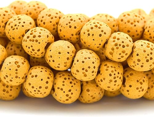 Miniatura 2 de | Cuentas de lava redondas de color amarillo mostaza de 0.236 in para la fabricación de joyas | Piedra semipreciosa | Cuentas de piedra de dragón |