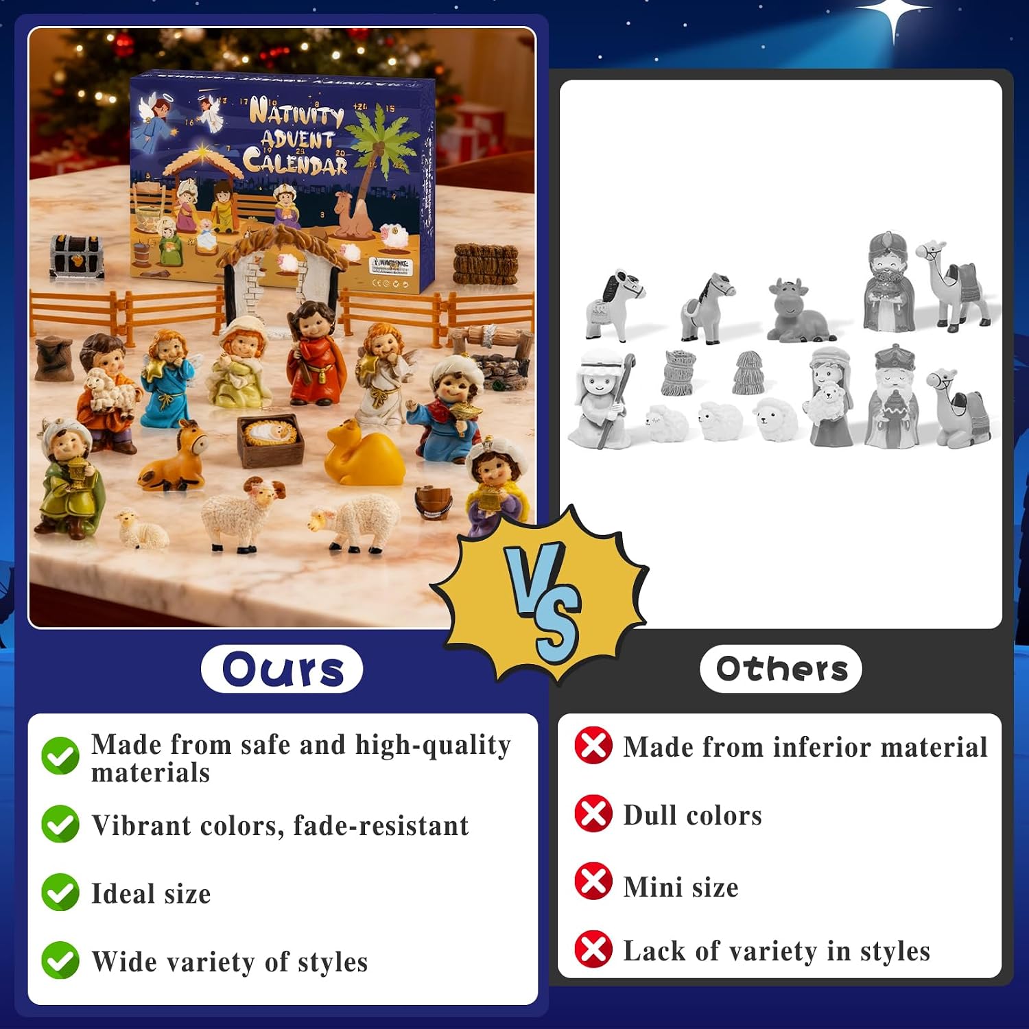 Nativity Advent Calendar 2025, 24pcs Resin Nativity Scene Figurines Set for Men Women Christmas Advent Countdown Calendar Christian Religious Gifts for Kids