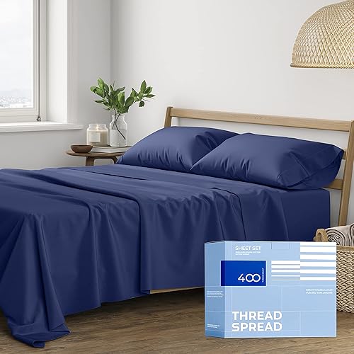 THREAD SPREAD Juego de sábanas de 100 % algodón dividido tamaño King para cama ajustable, juego de sábanas de satén de 5 piezas de 400 hilos,
