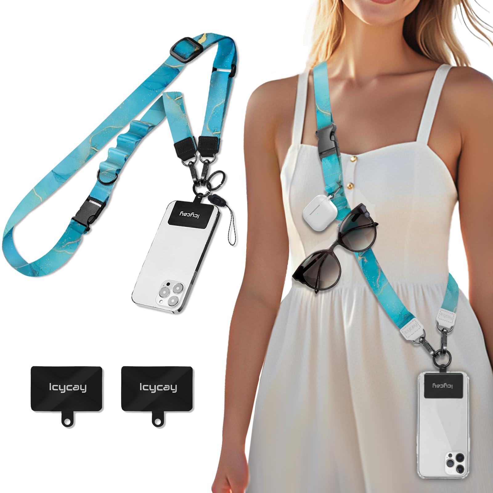 Icycay Phone Lanyard Crossbody Strap Neck Adjustable Teacher Women Marble
