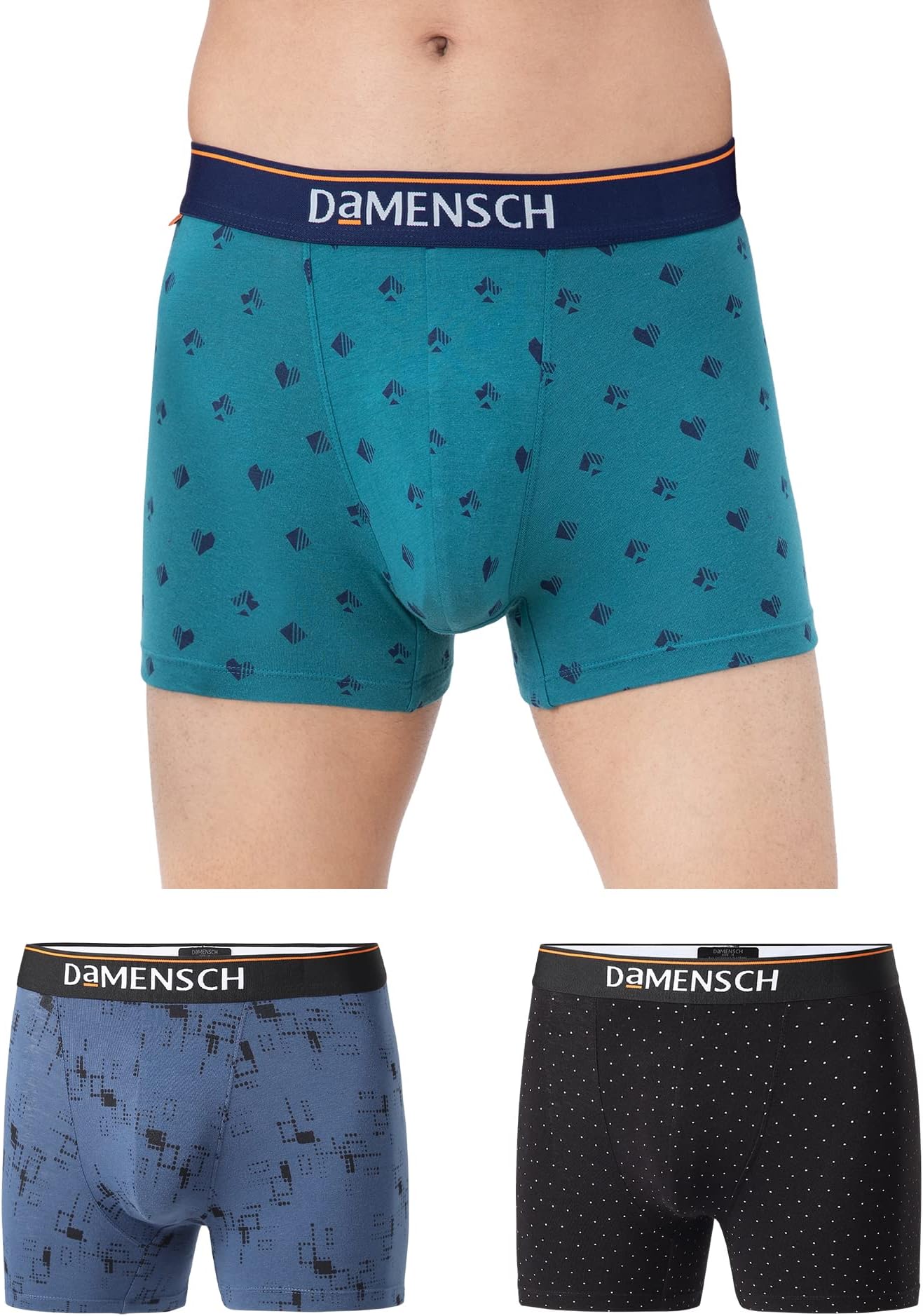 DAMENSCH Deo-Cotton Printed Underwear for Men Combo Breathable Inner for Men Cotton Trunks for Men Pack No-Marks Waistband Mens Underwear Moisture Wicking Underwear Pack of 3