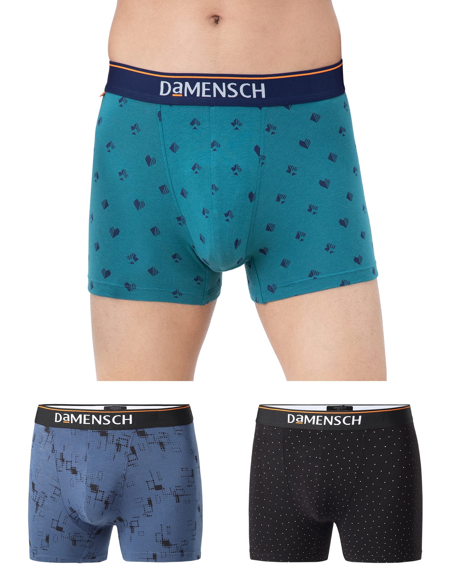 DAMENSCHDeo-Cotton Printed Underwear for Men Combo Breathable Inner for Men Cotton Trunks for Men Pack No-Marks Waistband Mens Underwear Moisture Wicking Underwear Pack of 3
