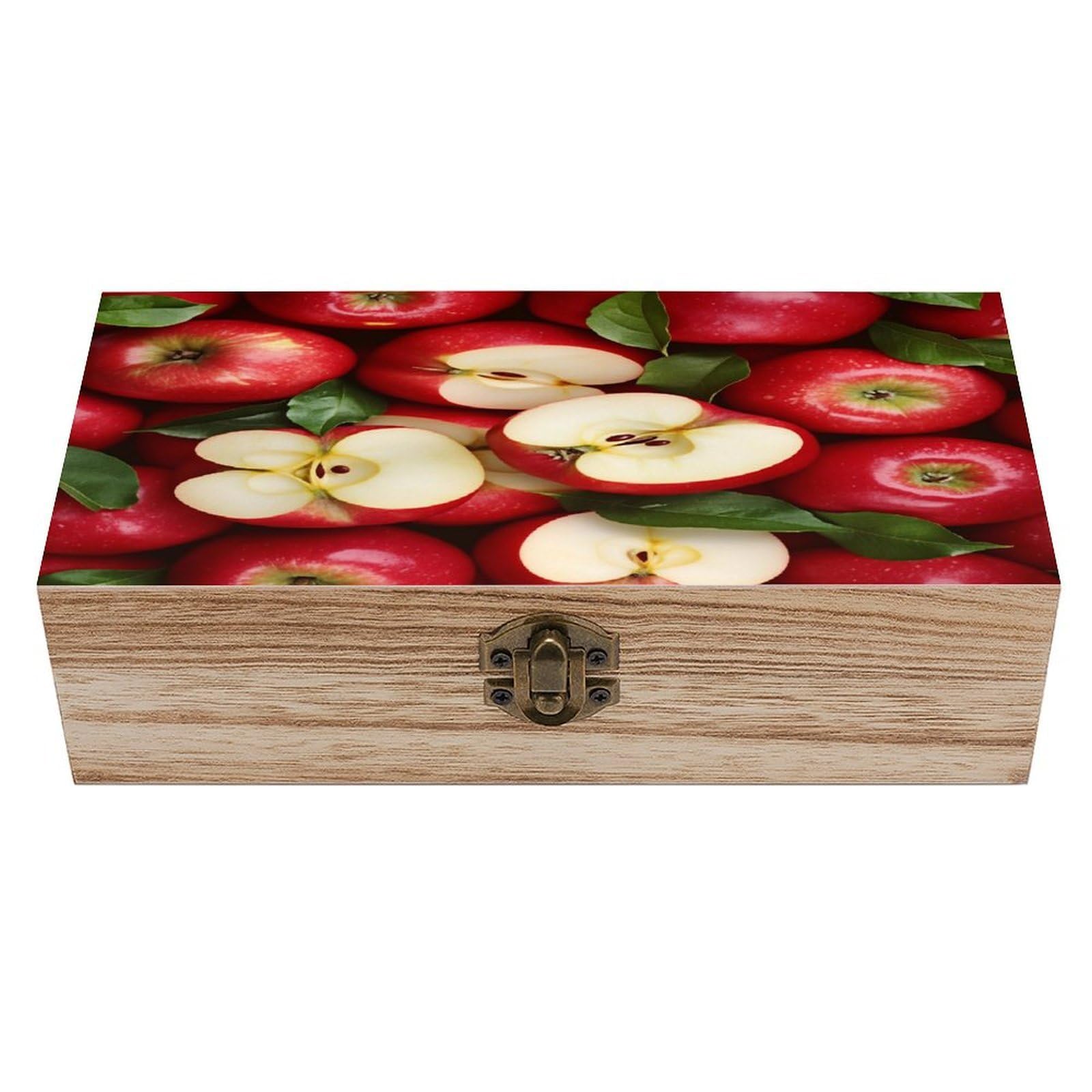 HLBSDM Red Apples With Slices Vintage Wooden Keepsake Box with Hinged Lid And Locking Clasp, Decorative Storage Box for Jewelry, Trinkets And Small Accessories, Organizer for Home Or Wedding