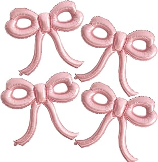 Giant 4-Pack Pink Bow Foil Balloons 30x28in - YTHETM Birthday Party Decor for Girls, Baby Showers, Weddings, Bachelorette