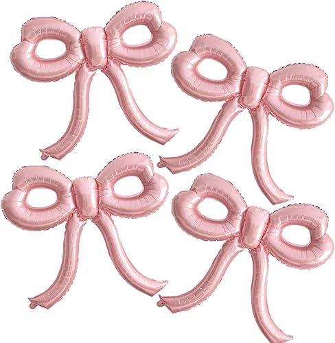 4 globos de lazo rosa para decoración de fiesta para niñas y mujeres, lazo rosa, decoraciones de cumpleaños, globo gigante de aluminio para baby