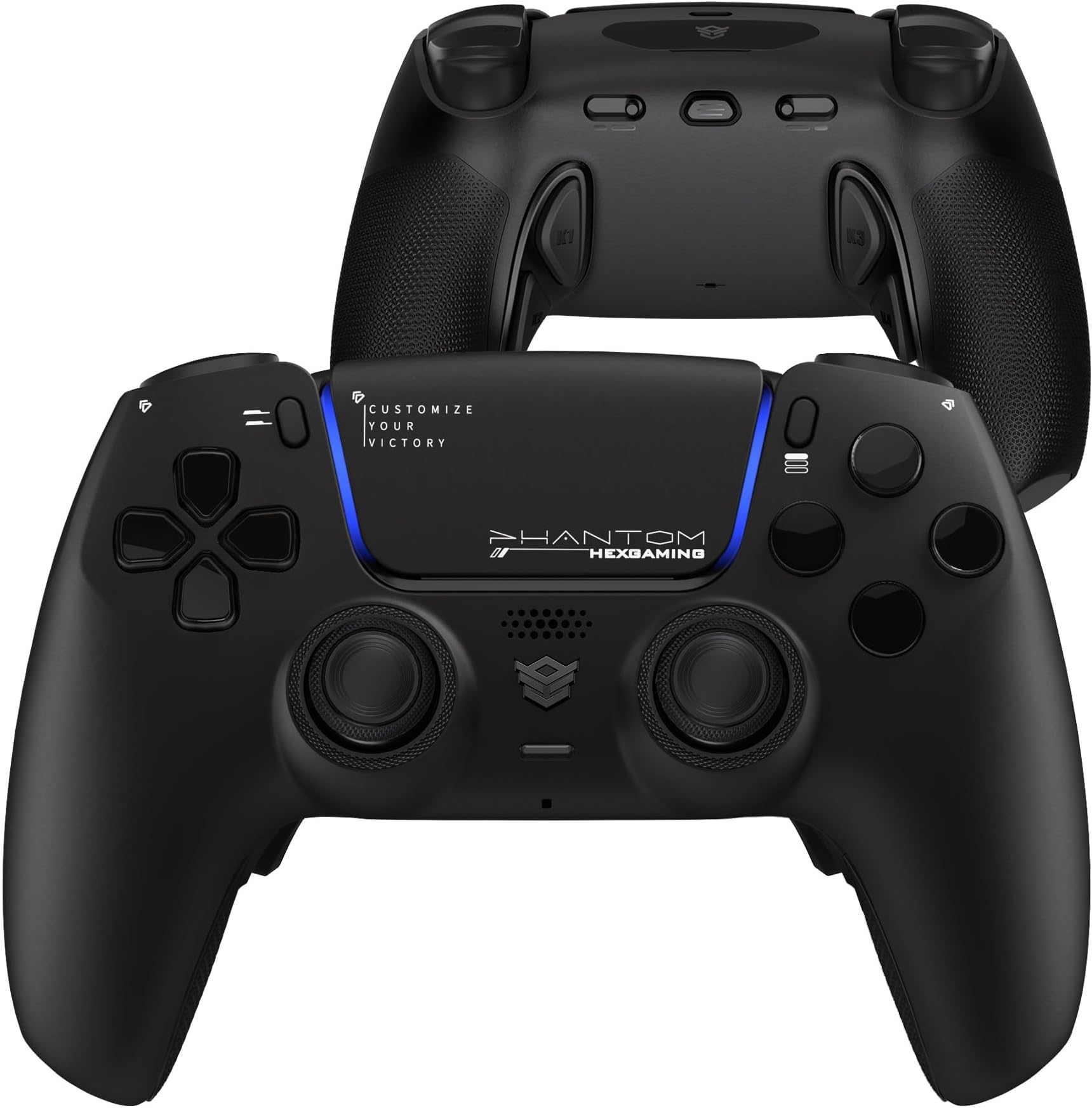 HEXGAMING PHANTOM Pro Gaming Controller with 4 Remappable Buttons, 6 Remapping Profiles, 8 Interchangeable Analog Stick, and Adjustable Triggers Compatible with ps5, PC, Mobile - Chaos Black
