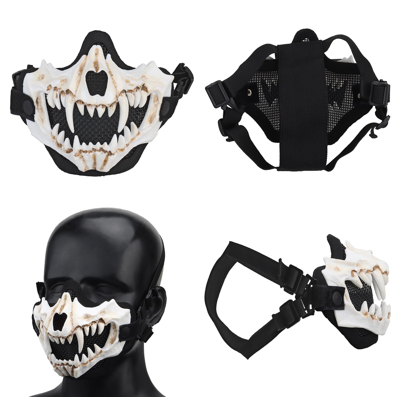 Máscara facial de calavera para cosplay Halloween malla decorativa esqueleto