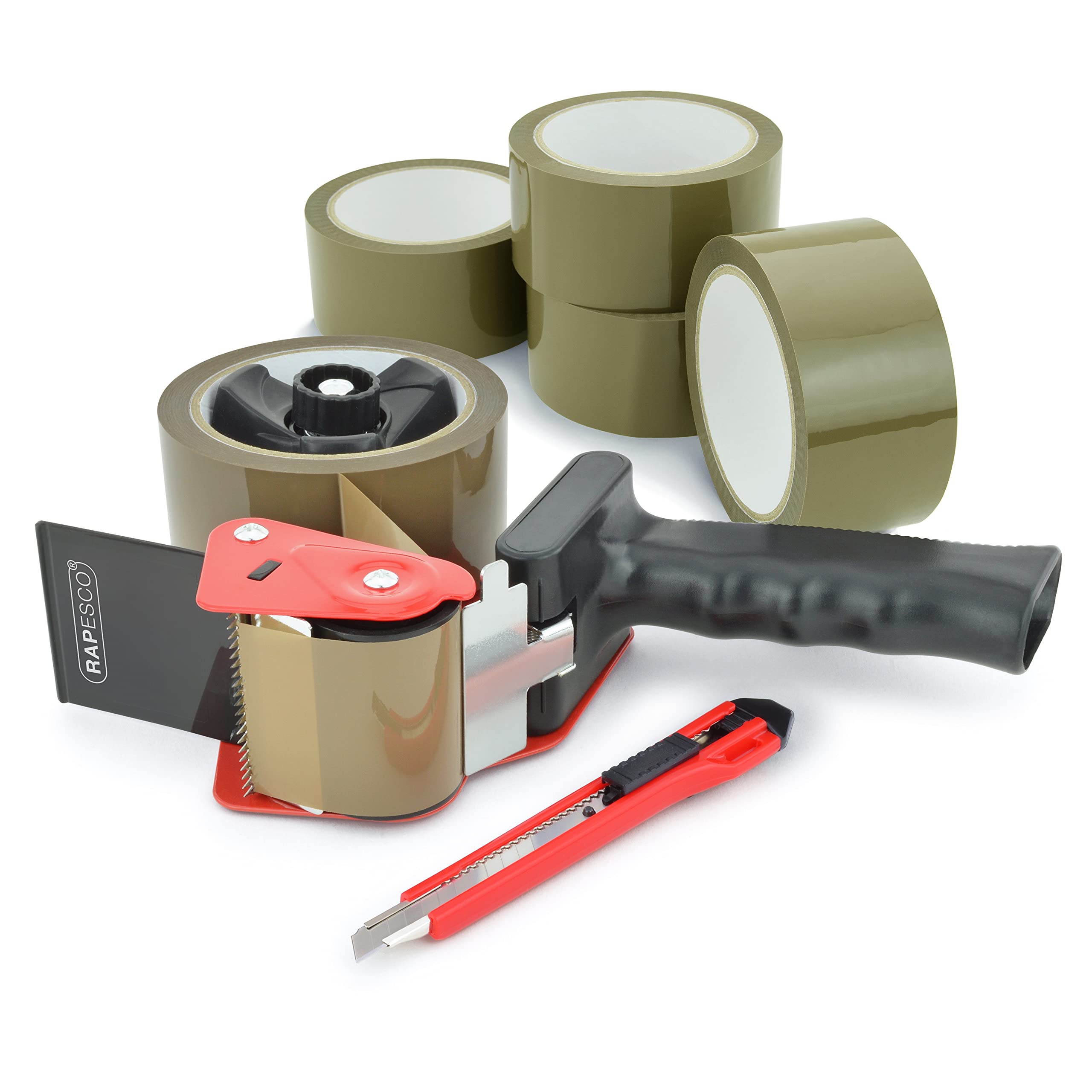 Rapesco 1581 Germ-Savvy Antibacterial, 960 Tape Dispenser with 5 Brown Packing Tapes