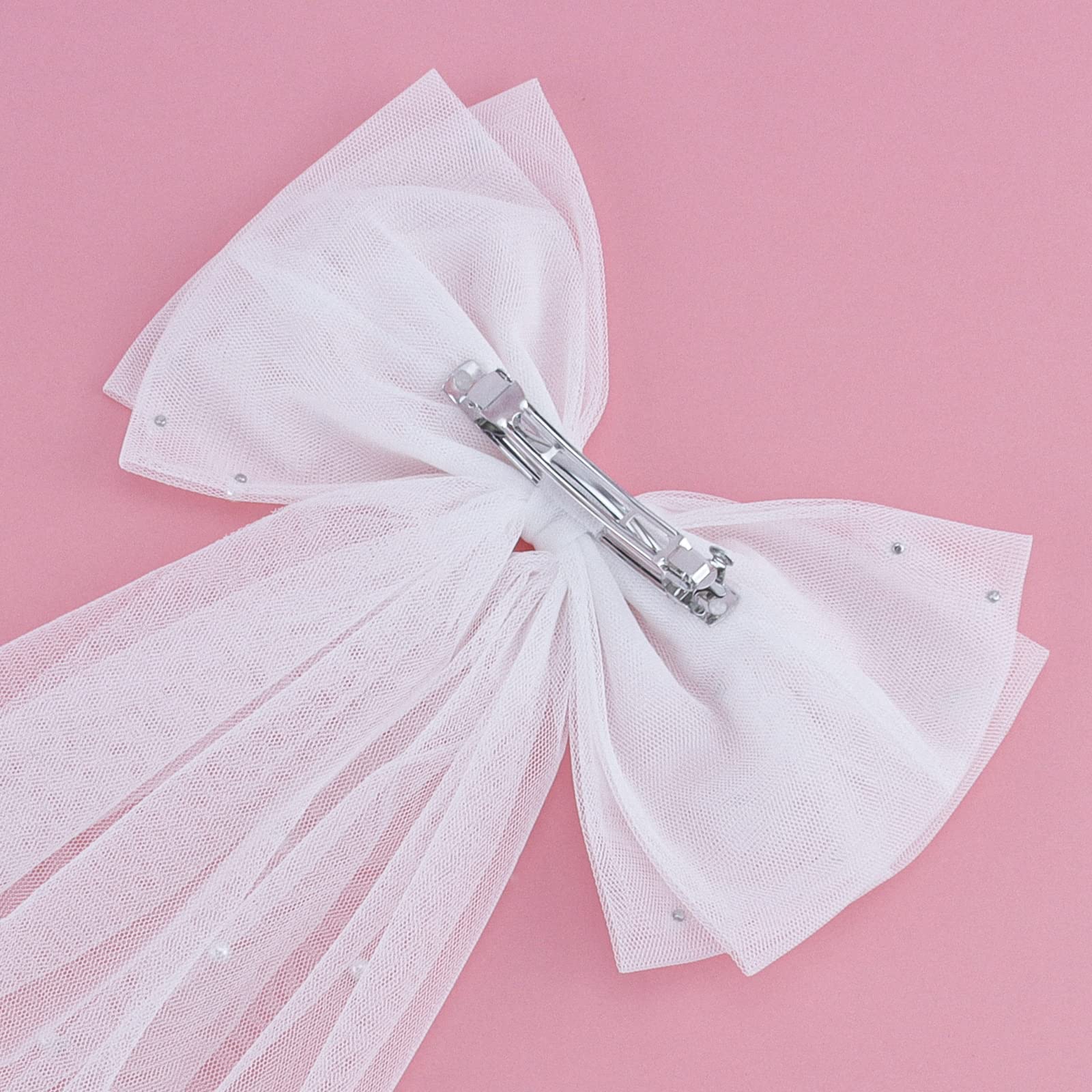 ? Women White Clip Bachelorette Party Decorations Pearl Bow Accessories Juinte Bridal Hair Bow Veil Bachelorette Party Pearl Clip  main image 3