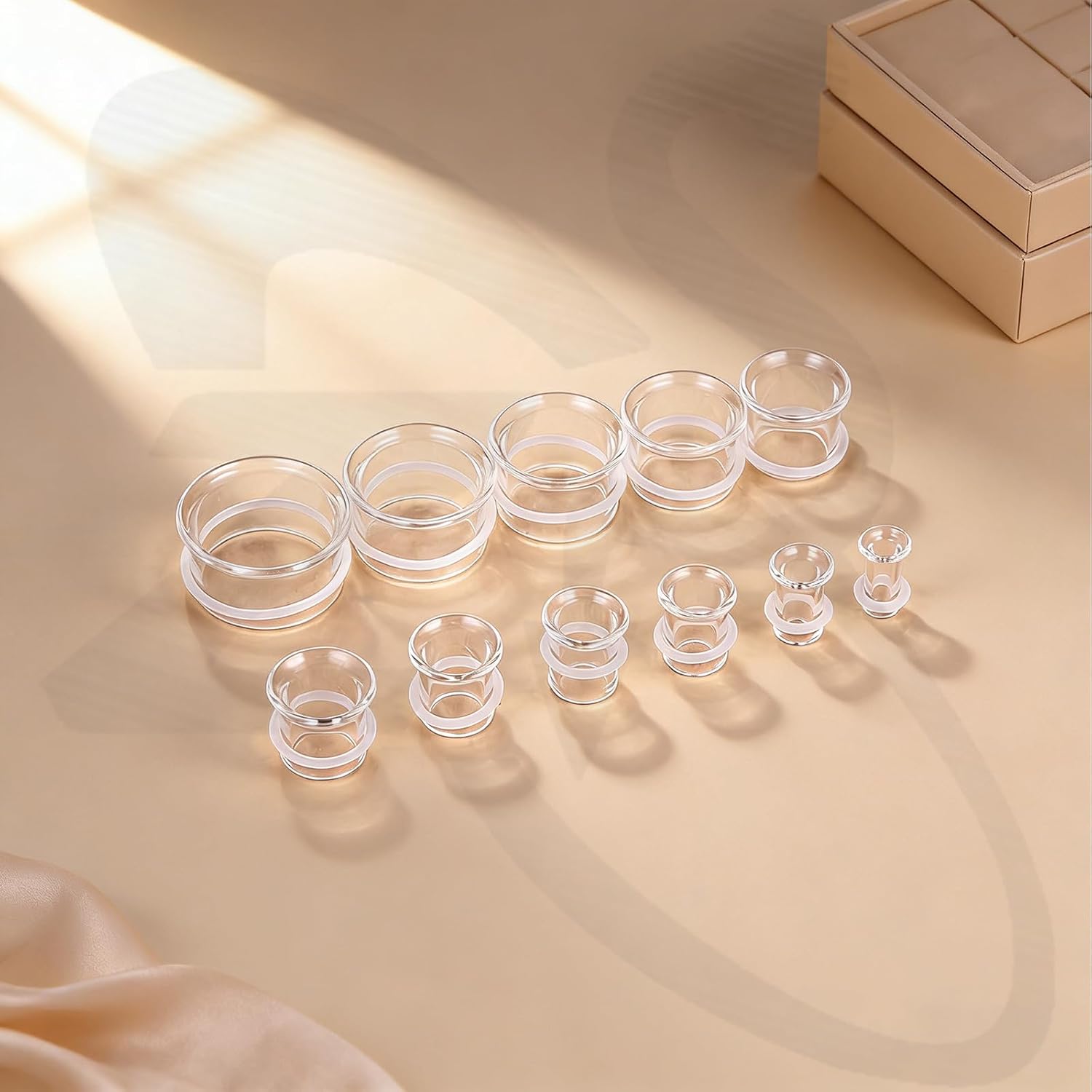 ZS 1 Pair Glass Ear Gauges | Hypoallergenic Single Flare Ear Tunnels | Lightweight Ear Stretchers Piercing Jewelry with O-Rings | Sizes 2G to 1 Inch